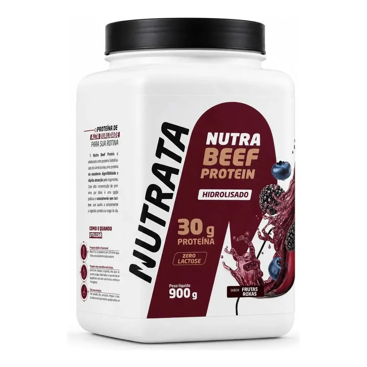 Proteína Nutrata Beef Protein 900g Pó Frutas Roxas