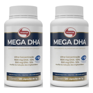 Kit 2 Mega Dha 1500mg Dha E 300mg Epa (120 Caps) - Vitafor Kit 2 Mega Dha 1500mg Dha E 300mg Epa (120 Caps) - Vitafor