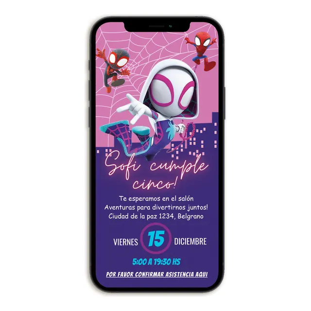 Invitación Digital Spider Ghost Gwen Editable Canvas
