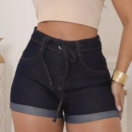 Shorts Jeans Feminino Cintura Alta Com Lycra Super Moderno! Azul Jeans 38