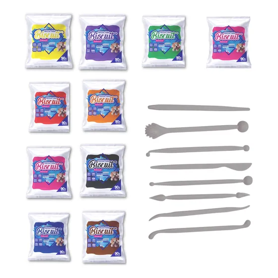 Massa De Biscuit Polycol Colorida + Estecas - Promoção