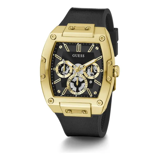 Guess Reloj Multifunción Cuadrado Negro Y Dorado Para Homb