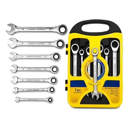 Chave Combinada Catraca Jogo Chaves 7pcs Cabeça Móvel 8-19mm Prateado