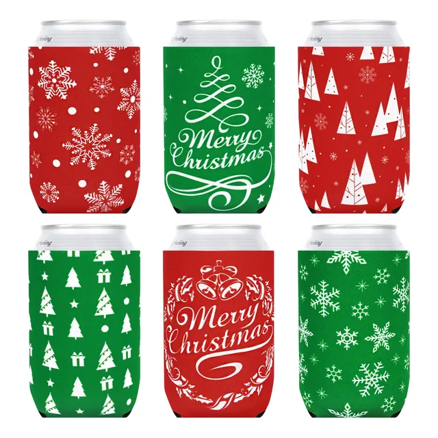 12 Funda Para Lata Navidad Color Rojo Verde Copo