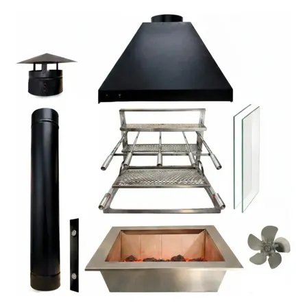 Kit Churrasqueira Completa Inox Coifa 70x50 Braseiro Embutir Preto