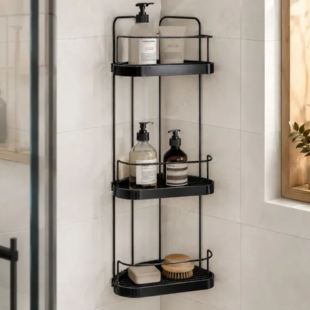 Porta Shampoo Cantoneira Tripla Wave Preta Preto