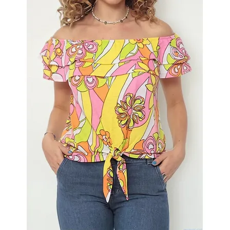 Blusa Mujer Wados Mgc Est. Escote Redondo Ruchas Amarre Cin