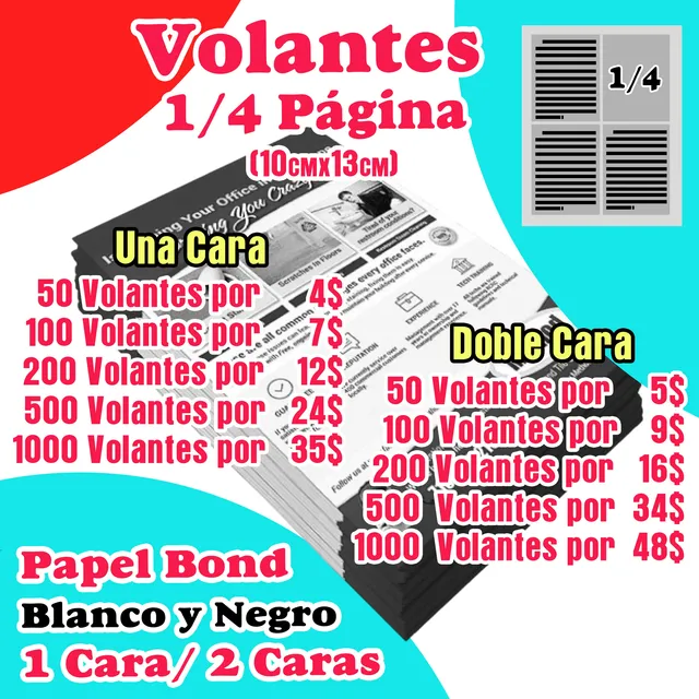 Volantes Publicitario Flyers 1/4 Página, Media Carta Y Carta