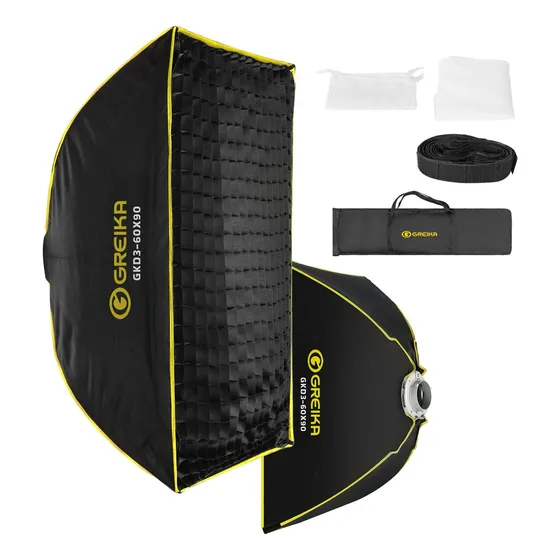 Softbox Bowens Greika 60x90cm Dobrável Com Tela Grid Colmeia