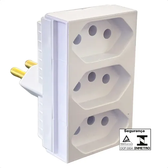 Adaptador De Tomada 3 Saídas 20a Amperes Extensor Triplo Tipo T Benjamin Tê Pino Grosso Monobloco