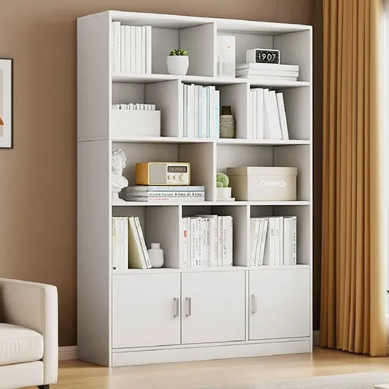 Librero Modernos De Sencillos Madera Multiusos Con 3 Puertas Blanco