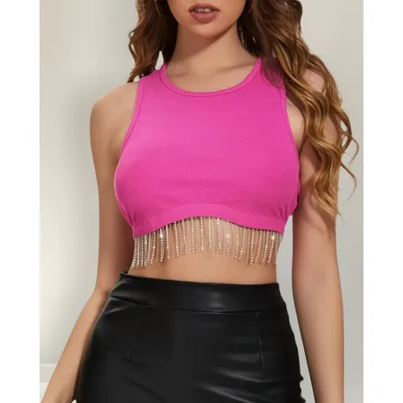 Blusa Crop Top Con Diamante Brillante Mujer