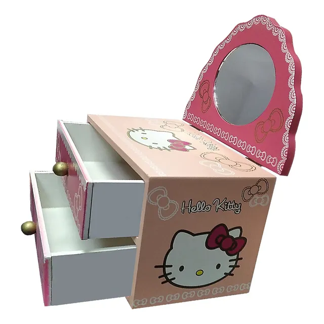 Cofre Joyero Con Espejo Y Gavetas De Hello Kitty En Madera