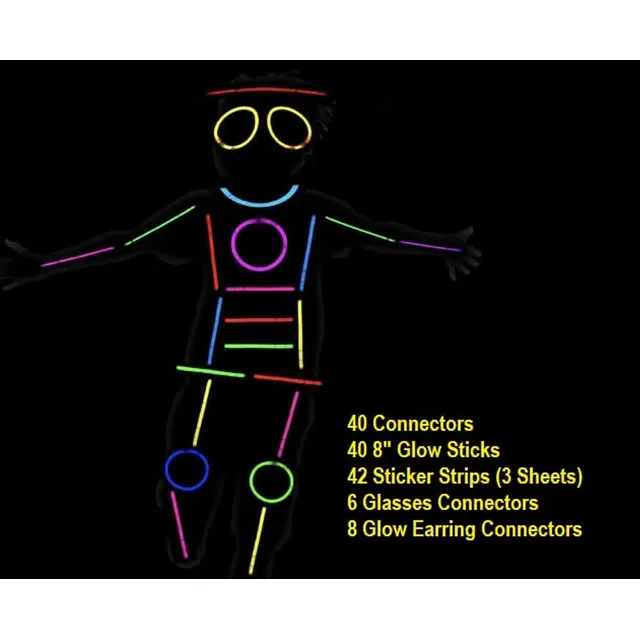 Kit 136 Piezas Cuerpo Neon Glow Disfraz Hora Loca Cotillon