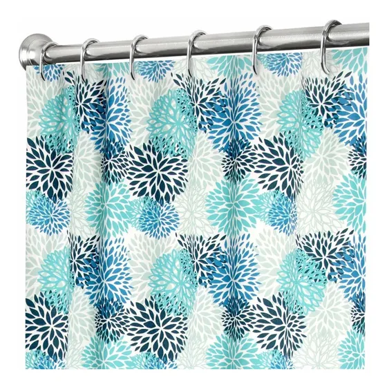 Cortina Ducha Extra Larga Para Baño Tela Azul Moderno Unico