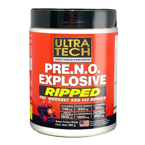 Pre Entreno + Quemador Pre N.o. Ripped Ultra Tech 45 Serv. Sabor Frutos rojos