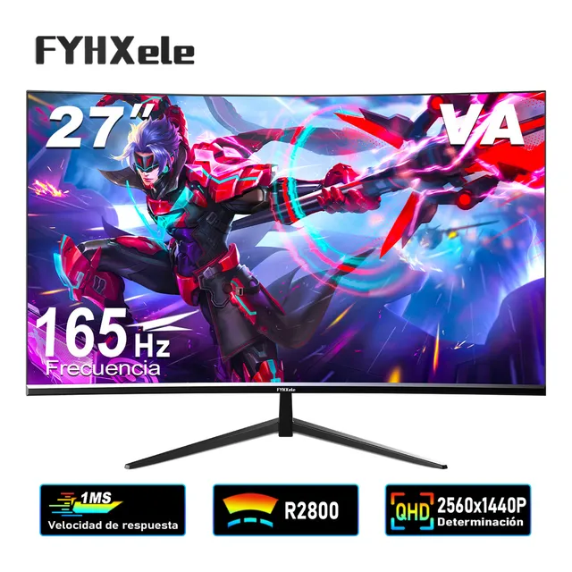 Monitor Gamer Curvo Fyhxele 27" 2K Qhd lcd 165Hz 1ms Hdmi/dp FreeSync Negro 127V