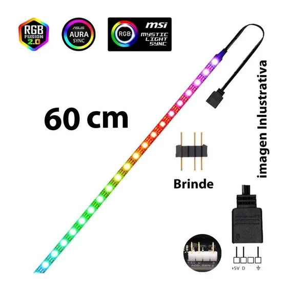 Fita Com 36 Led Argb 3 Pinos 60cm Aura Sync Pc Gamer 