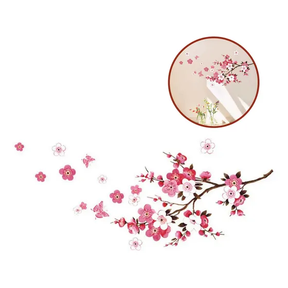 Sticker Vinil Decorativo De Pared Flores Rosa Rama De Árbol