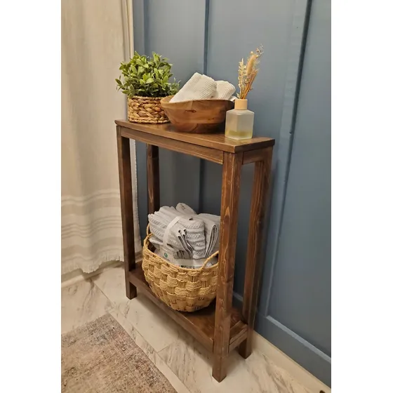 Mesa De Arrimo Recibidor Delgado Madera Tono Nogal