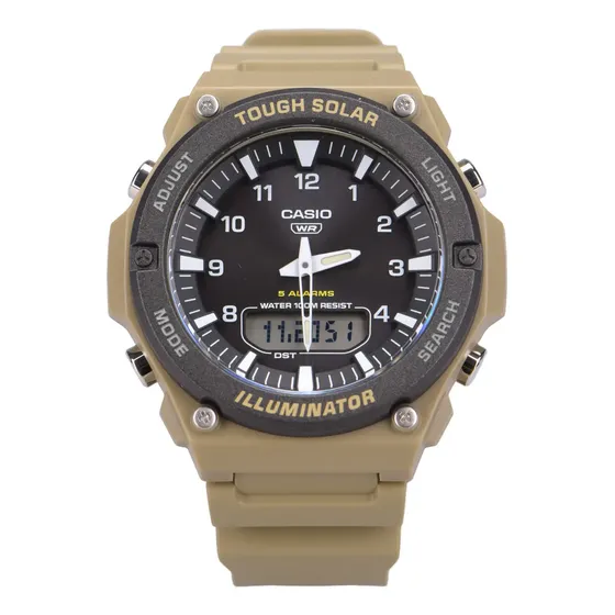 Reloj, Casio, Aq-s820w-5avcf Correa Café Bisel Negro Fondo Negro