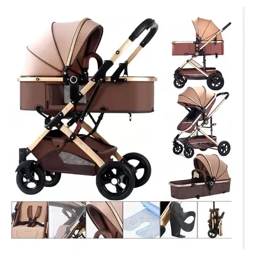 HOGOJUA Carriola para Bebé con Diseño de Amplia Vista Llantas de Caucho a Prueba de Explosiones Sistema de Amortiguadores Atenuantes Estructura de Aluminio Ligero con Plegado Compacto Caqui
