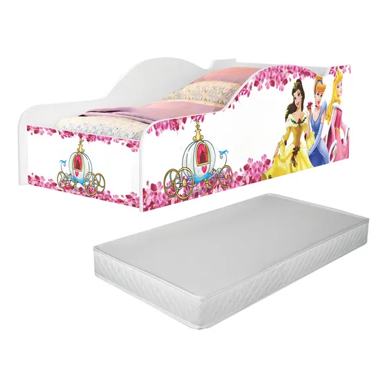 Cama Carro Infantil Meninas Princesas Docel Berço Criança Princess Castelo Cor Branco/rosa Com Colchão Neloja