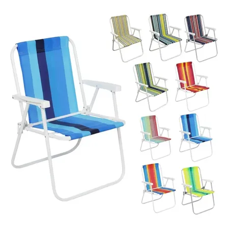 Cadeira De Praia Dobrável Aço Cores Sortidas Resistente Estrutura Reforçada Leve Praia Piscina Camping Lazer Luvinco