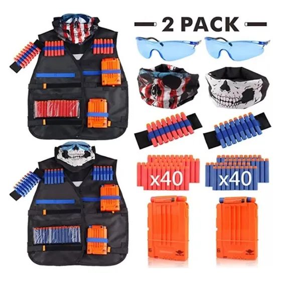 Kit Chaleco Táctico Para Niños Nerf Dardos Guns N-strike X2 Color Negro