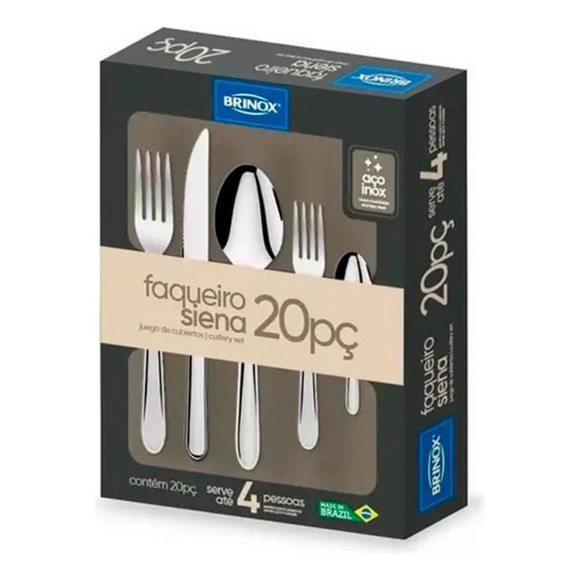 Faqueiro De Aço Inox Siena 20 Peças Brinox 5109/455 Cor Prateado Faqueiro De Aço Inox Siena 20 Peças Brinox 5109/455 Cor Prateado