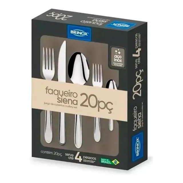 Faqueiro De Aço Inox Siena 20 Peças Brinox 5109/455 Cor Prateado