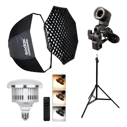 Kit Softbox Godox 80cm Com Grid E Tripé E Suporte E Lâmpada