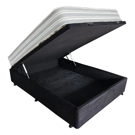Cama Box Baul 2 Plazas + Colchon Espuma D65 Extra Firme 150k