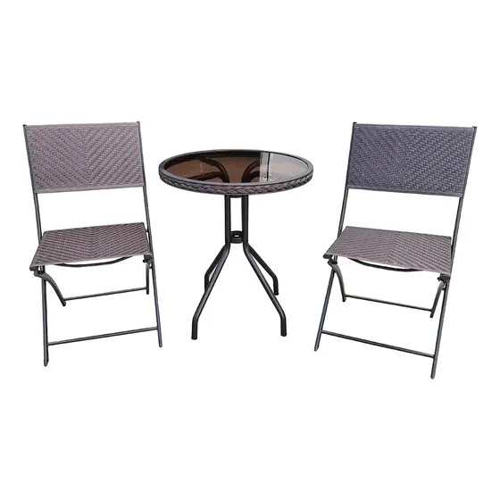 Set Bistró De Jardín Rattán Mesa + 2 Sillas Plegables