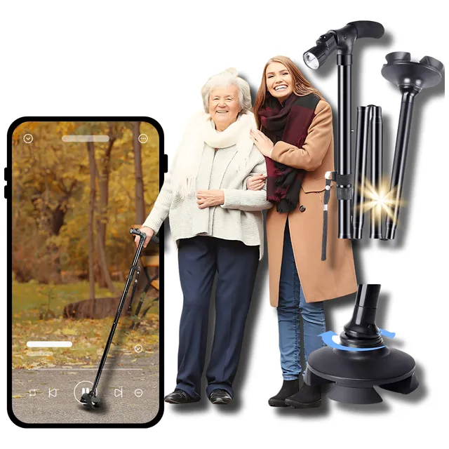 Baston Plegable Para Caminar Con Luz Led Base Articulada