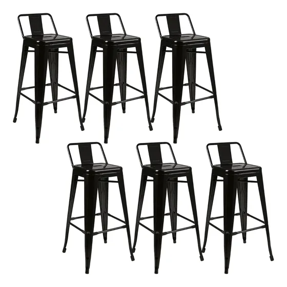 Kit 6 Banquetas Alta Tolix Iron Industrial 76cm C/ Encosto