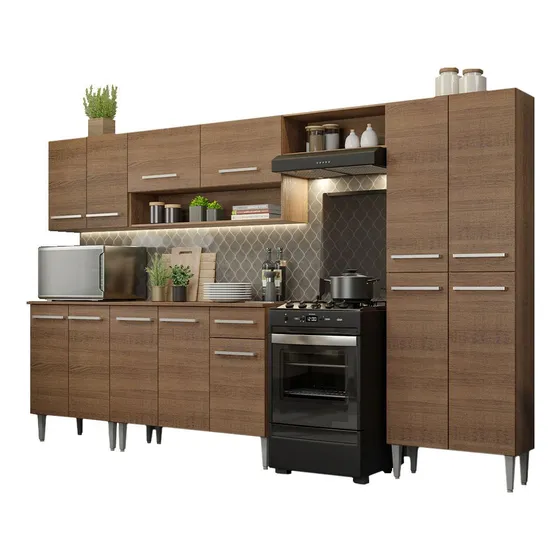 Cocina Integral Completa Modular Madesa Emilly 293cm Marrón