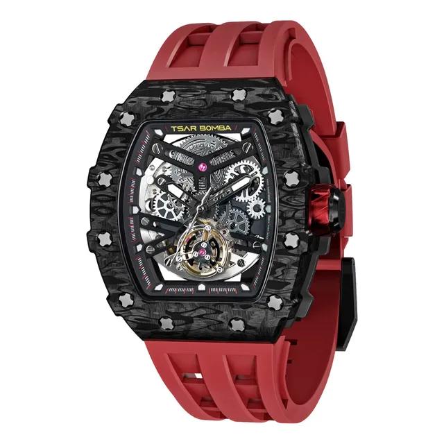 Relojes De Esqueleto De Lujo Tonneau Para Hombres 5wf34