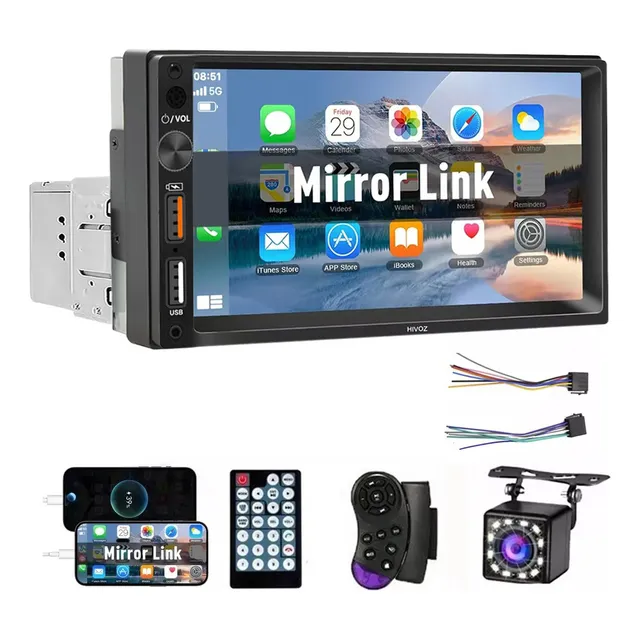 1 Din Estéreo Para Auto Fnbrli Mirrorlink 7 In Bt Con Cámara