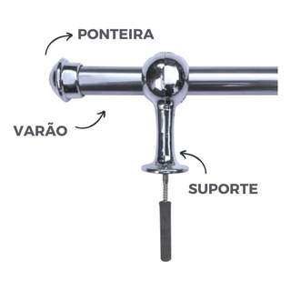 Kit Varão De 4 Metros De 28mm Cortina Varal/suporte E Bastão Kit Varão De 4 Metros De 28mm Cortina Varal/suporte E Bastão