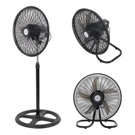 Ventilador Pedestal Piso Pared 3 En 1 Giratorio 18 Pulgadas Cantidad De Aspas 5 Estructura Negro Aspas Negro Diámetro 45.72 Cm Frecuencia 110v Material De Las Aspas Plástico
