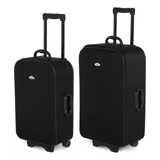 Bolsa 2 Peças Para Viagem Com Rodinhas Média E Grande Acambamento Dos Ferragens Preto Cor Preta Correia De Ombro Preto Desenho Do Tecido Lisa