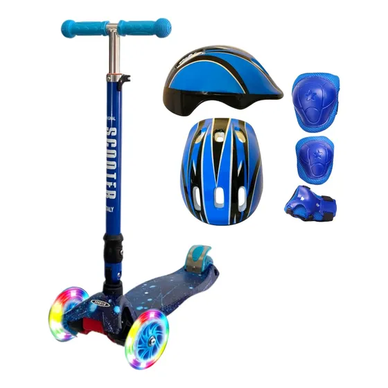 Monopatin 4 Ruedas Scooter Italy Plegable Casco Protecciones