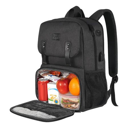 Mochila Térmica Com Bolsa Térmica, Mochila De Trabalho Impermeável Para Feminina E Masculina, 25l Mochila Para Notebook... Liso Preto
