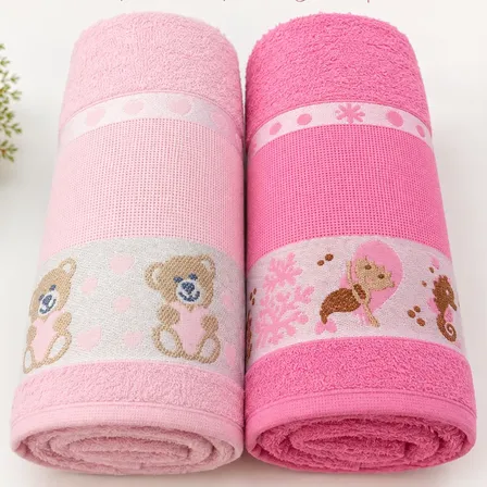 Kit 2 Toalha De Banho Infantil Personagens 100% Algodão Kids Rosa Claro-rosa Escuro