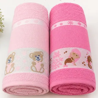 Kit 2 Toalha De Banho Infantil Personagens 100% Algodão Kids Rosa Cl
