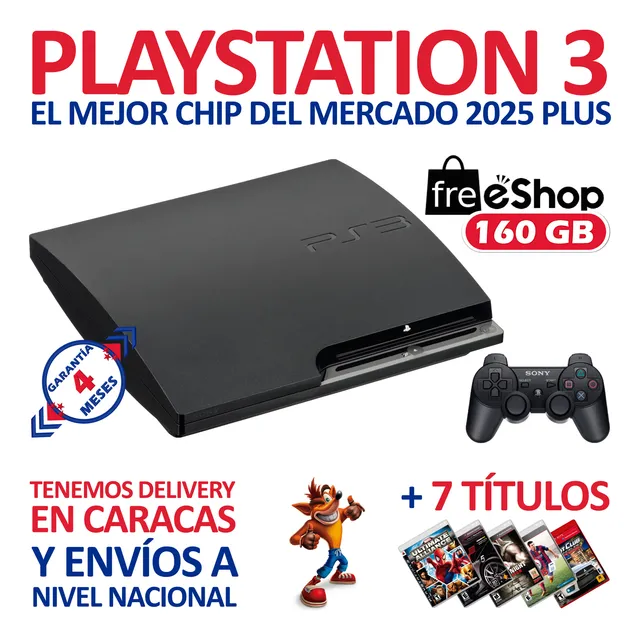 Consola Sony Playstation 3, Ps3 Slim + Chip + 7 Títulos