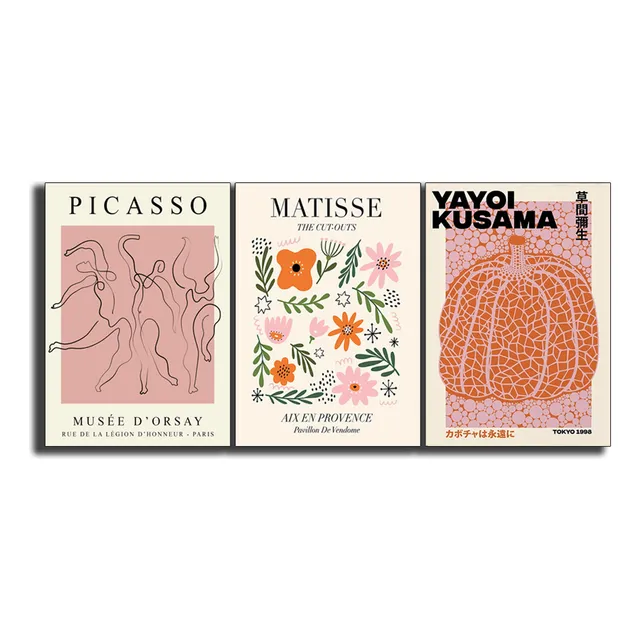 Set X 3 Cuadros Decorativos Abstractos Picasso Matisse Yayoi