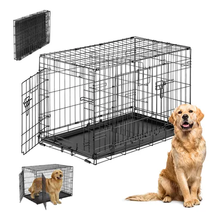 Jaula Plegable Grande Mascota Con Charola 2 Puertas 92x57x63 Negro