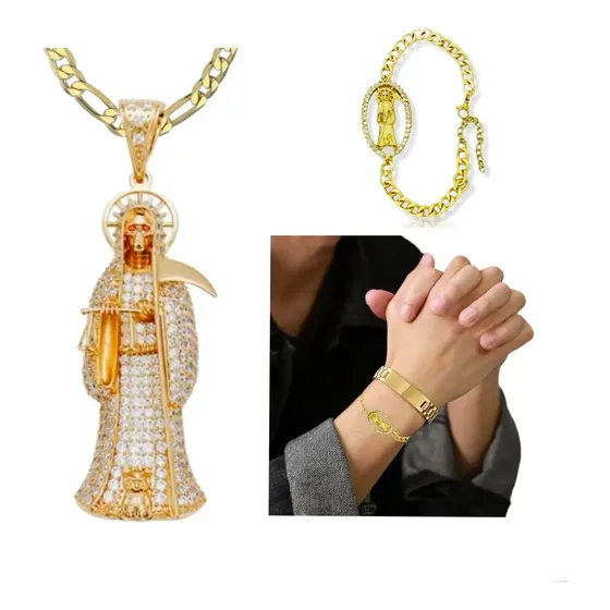 Collar Santa Muerte Premium + Pulsera Dorado | Cuotas sin interés